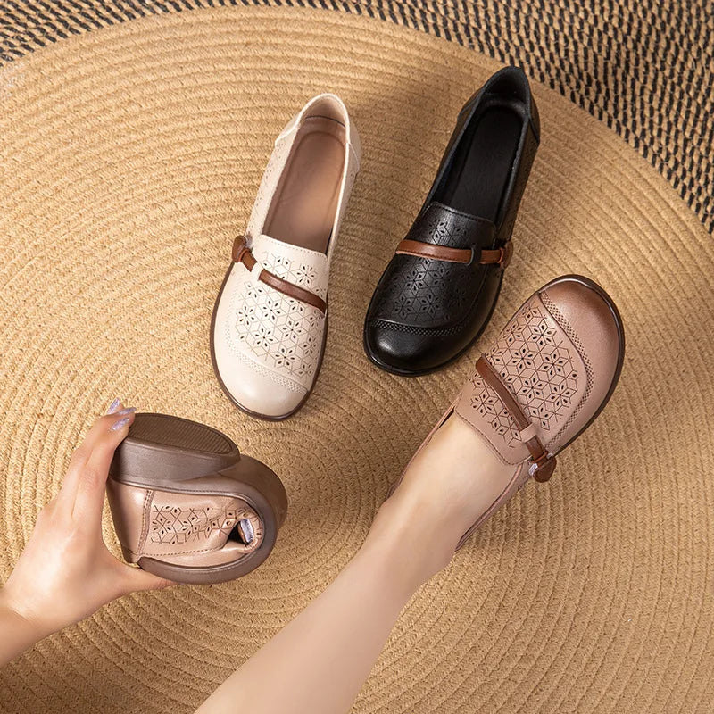 Women's Slip-On Leather Flat Loafers – Casual Moccasin Shoes Women's Flat Loafers Qst