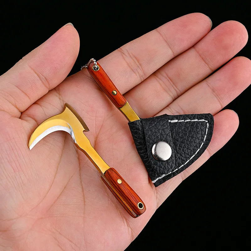 Mini Titanium Keychain Axe – EDC Camping Survival Tool | Swayboo Mini EDC Axe Qst Gold Leather Case