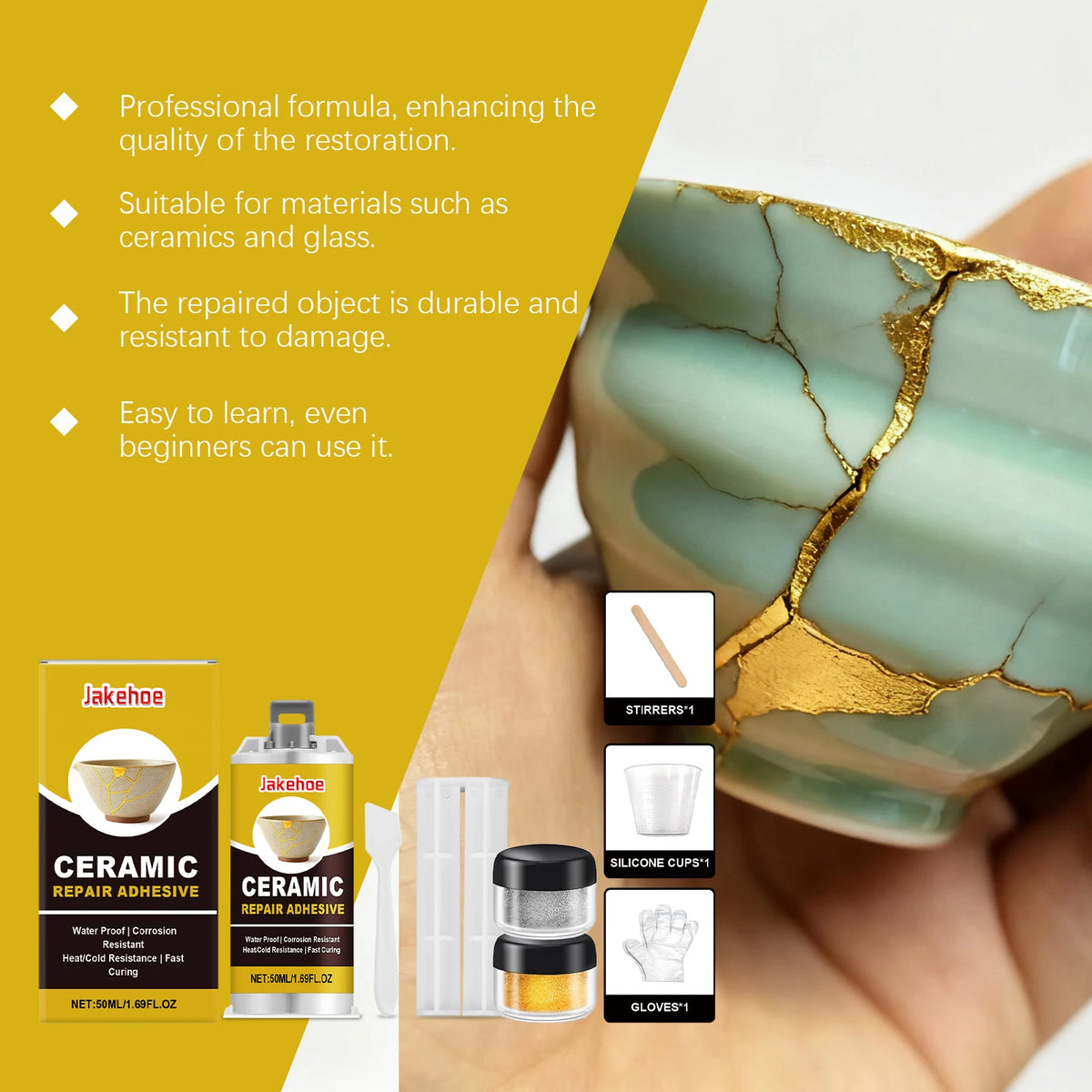 50ml Ceramic Repair Glue Kit – Waterproof, Fast Curing Ceramic Repair Adhesive Qst