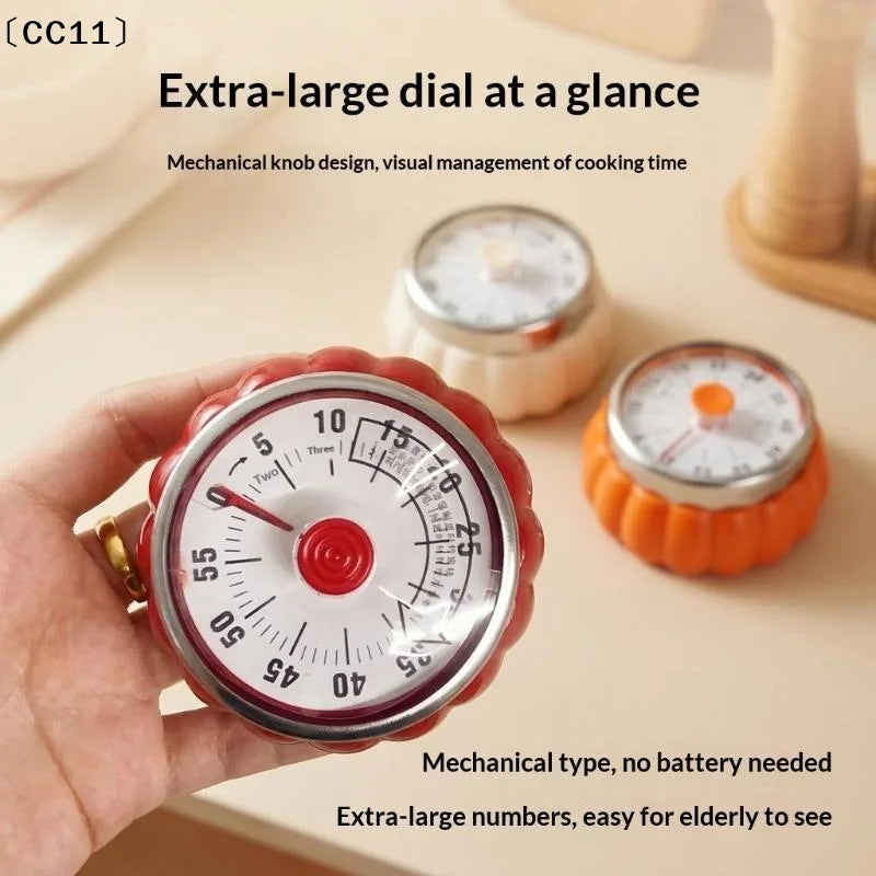 Pumpkin Mechanical Kitchen Timer – Battery-Free 60-Min Countdown Mechanical Kitchen Timer Qme