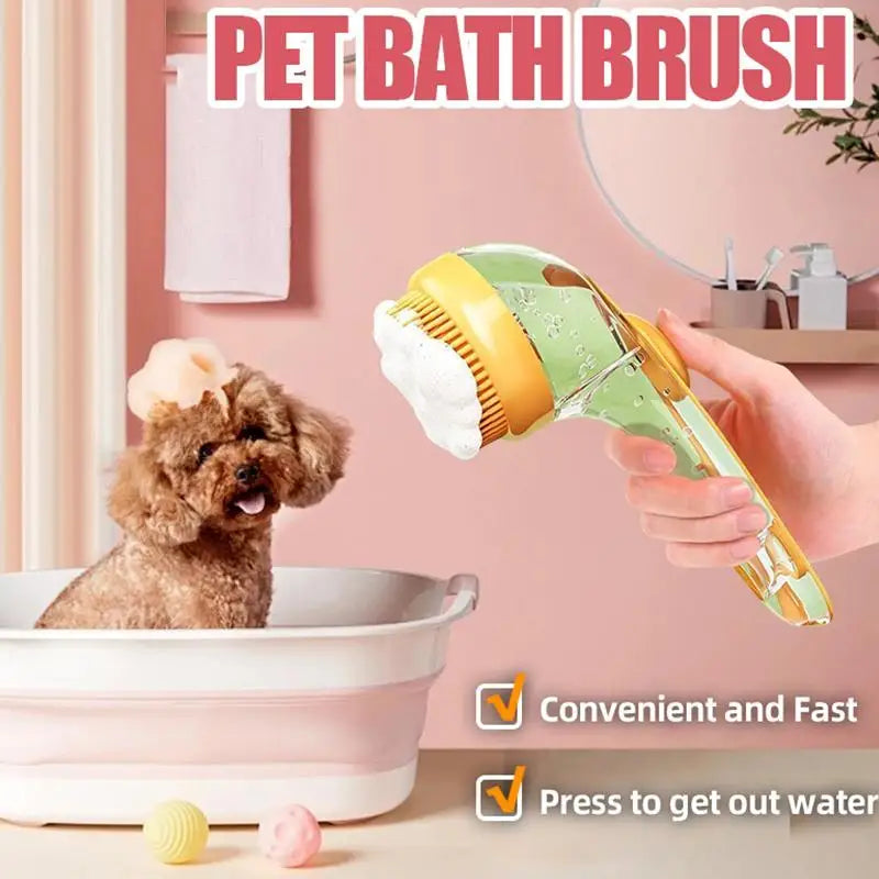 Long Handle Silicone Pet Bath Brush – Cat & Dog Grooming Pet Grooming Brush Qme