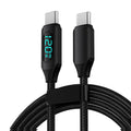 120W USB-C Fast Charging Cable LED Display Nylon Braided USB-C Charging Cable Qme Type C to C Black 2m