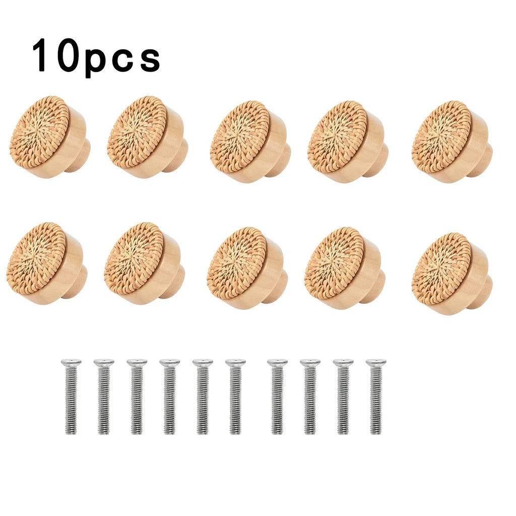 Woven Rattan Round Cabinet Handles Set of 10 – Wood Pulls Cabinet Handles Qme Other
