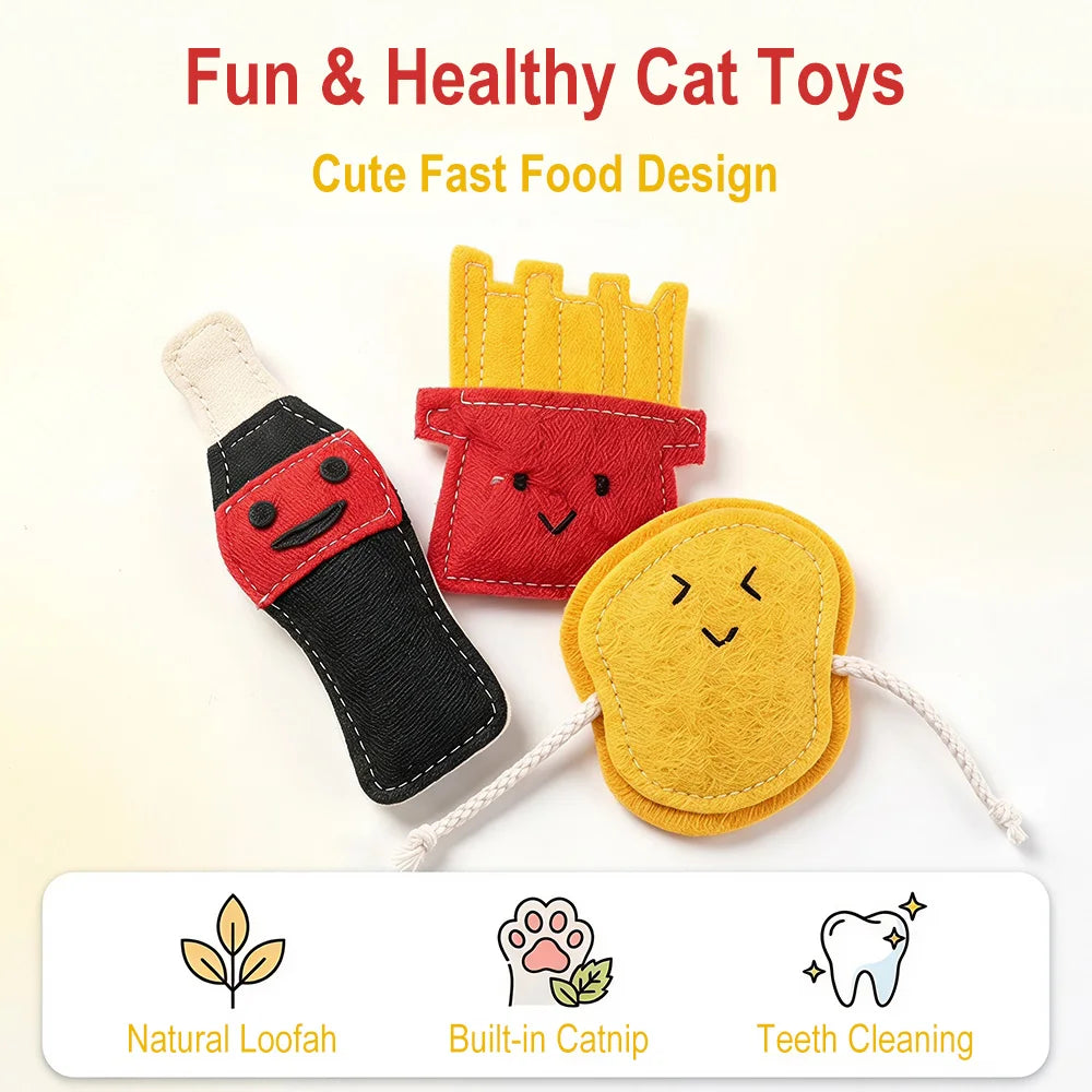 3-Pack Catnip Cat Chew Toys – Natural Loofah Kitten Set Cat Chew Toys Qst