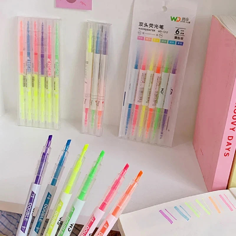 Double Head Pastel Fluorescent Highlighter Markers | Set of 3 Highlighter Marker Set Qme