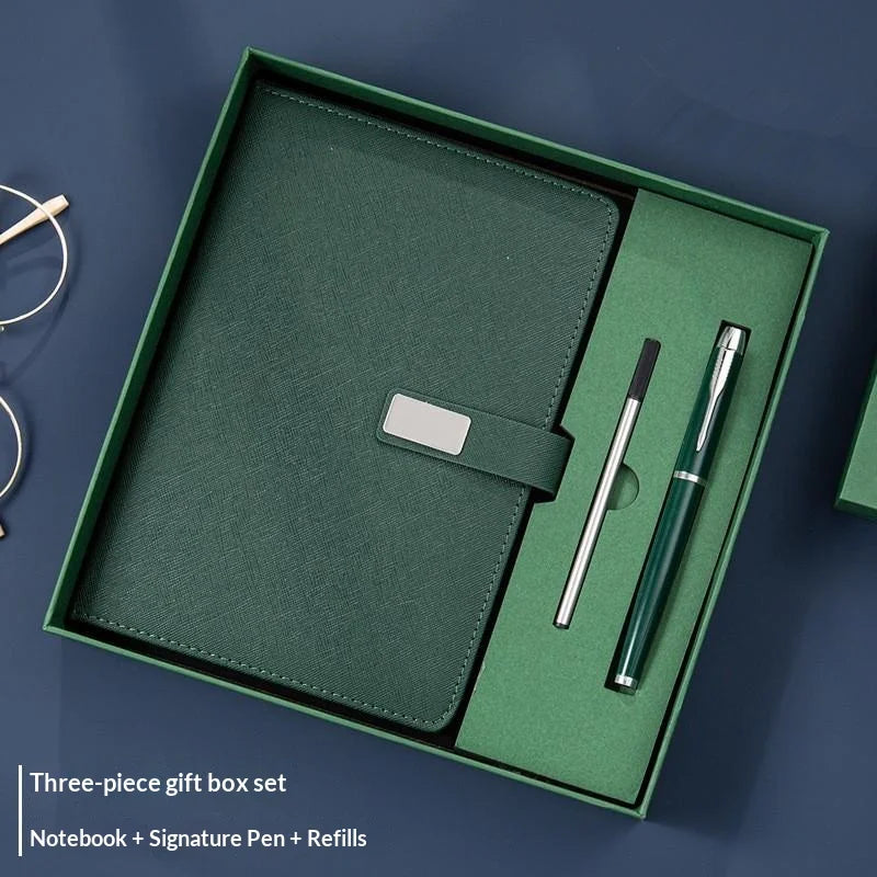 Deluxe PU Leather Notebook Set with Stylus Pen & Refill Leather Notebook Set Qme Green