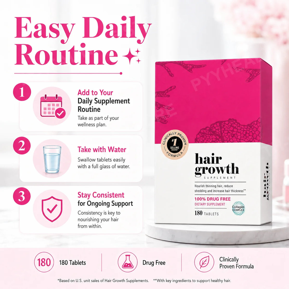 Hair Support Supplements – Biotin & Marine Collagen, 180 Tablets Hair Beauty Supplement Qst