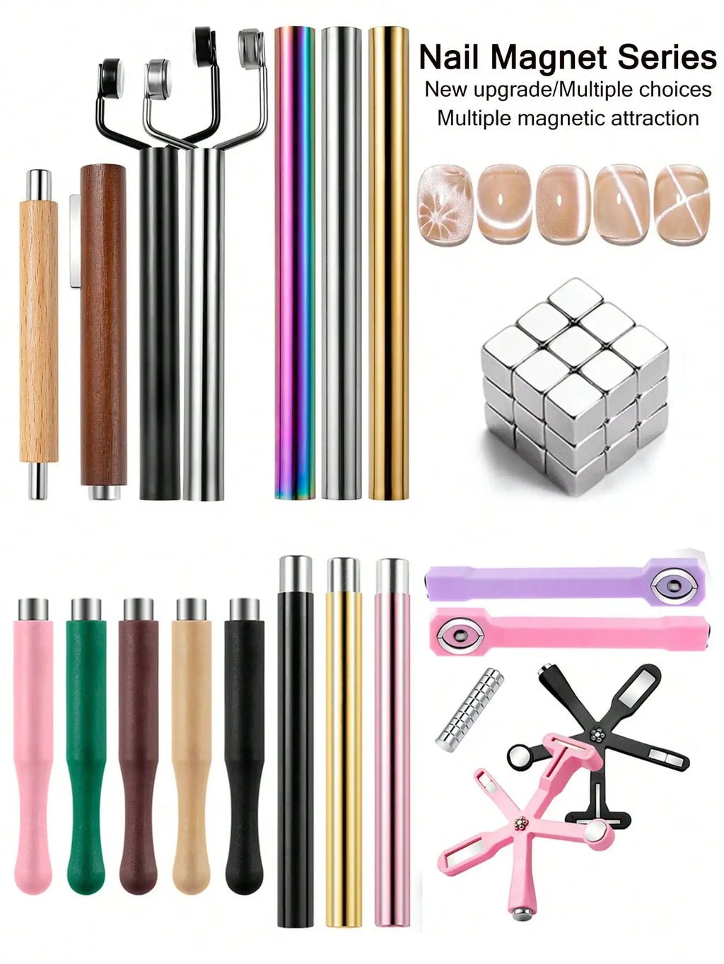 Qme 5-in-1 Cat Eye Nail Art Magnet Cross Tool | DIY Manicure Nail Art Magnet Tool Qme