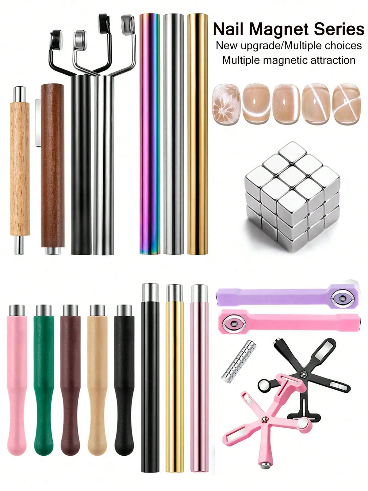Qme 5-in-1 Cat Eye Nail Art Magnet Cross Tool | DIY Manicure Nail Art Magnet Tool Qme