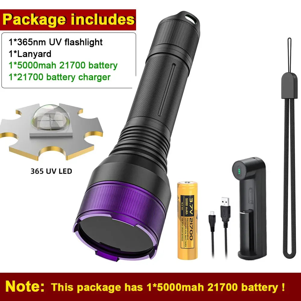 365nm UV Blacklight Flashlight – 4-Core 40W Rechargeable Torch UV Blacklight Flashlight Qst with 21700 battery