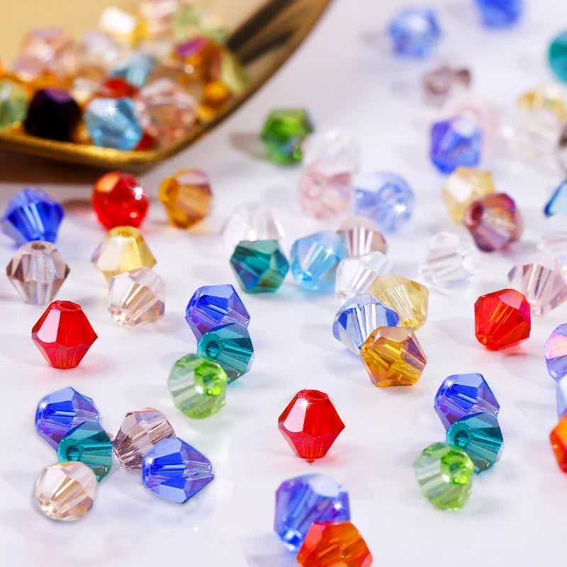 Bicone Crystal Glass Spacer Beads – DIY Jewelry Making Glass Craft Beads Qme