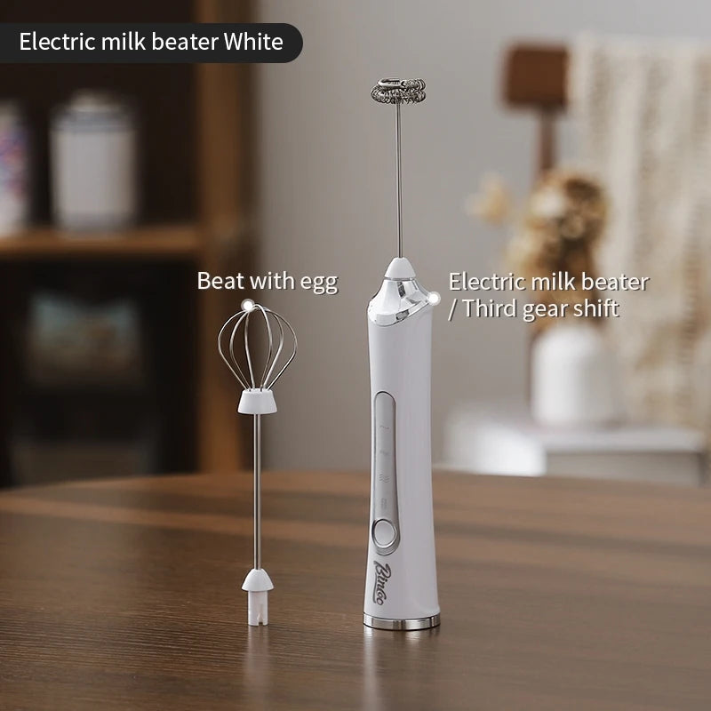 BINCOO Handheld Electric Milk Frother – Latte Foam Maker Milk Frother Qst White