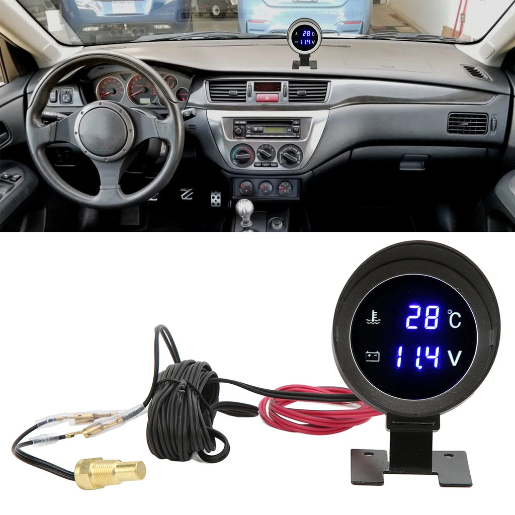 Round LED Water Temperature Gauge & Voltmeter | Car ATV Vehicle Gauge Meter Qme