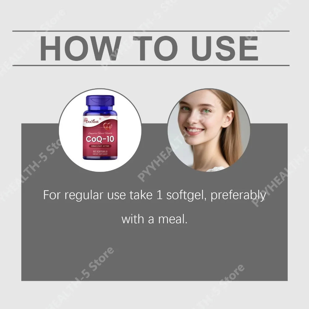 CoQ-10 100mg Softgels + Vitamin E, L-Carnitine & Omega-3 | 60ct CoQ10 Supplement Qst