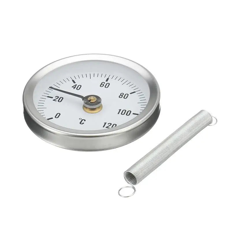 Spring Clamp-On Tube Thermometer 0–120°C | Stainless Steel Pipe Thermometer Gauge Qme