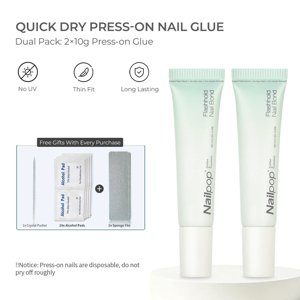 Nailpop Plant-Based Bond Adhesive for Press-On Nails | Quick Dry Nail Bond Adhesive Qme N-Bond 2pcs
