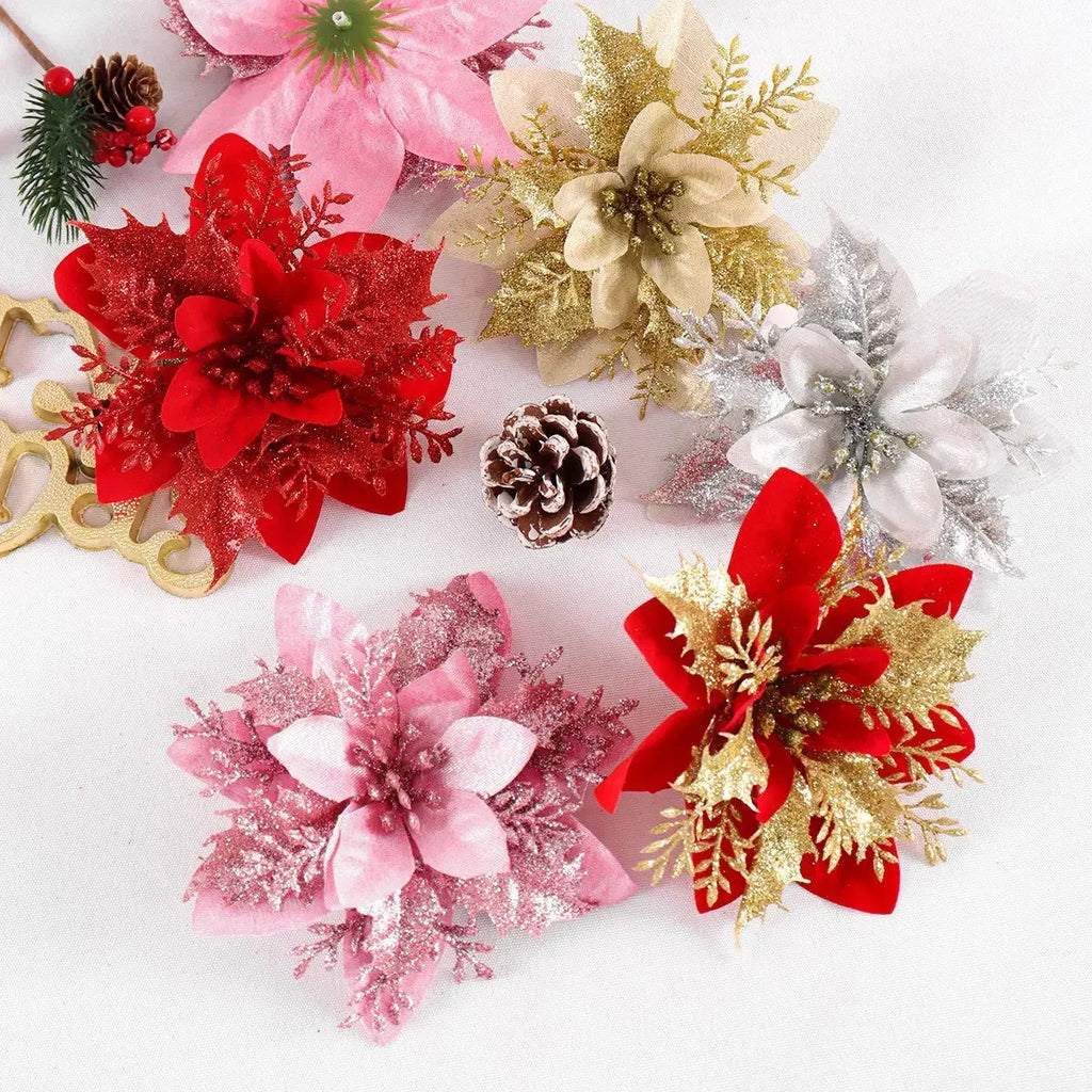 Glitter Christmas Flower Tree Ornaments – 4 Colors | 2025 Christmas Tree Ornaments Qme