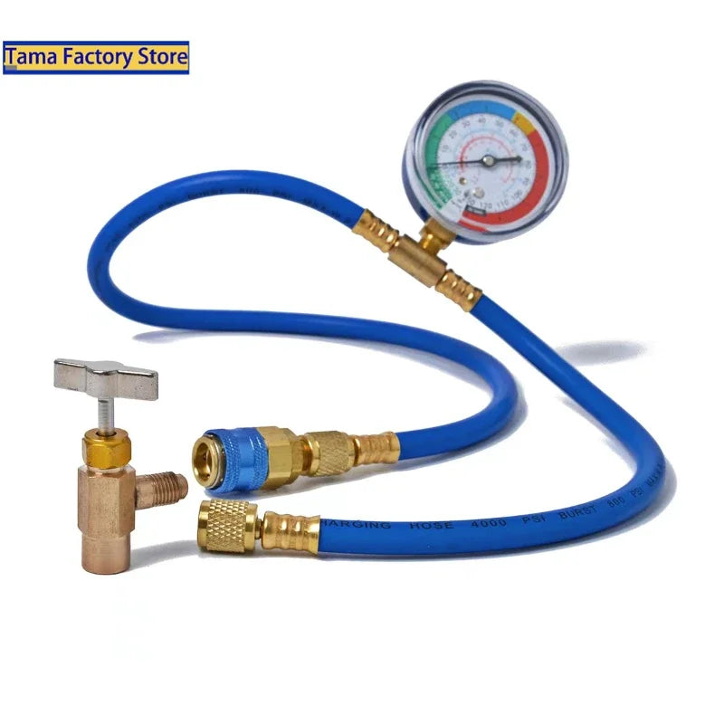 R134A Car AC Refrigerant Recharge Hose with Pressure Gauge AC Recharge Hose Kit Qme