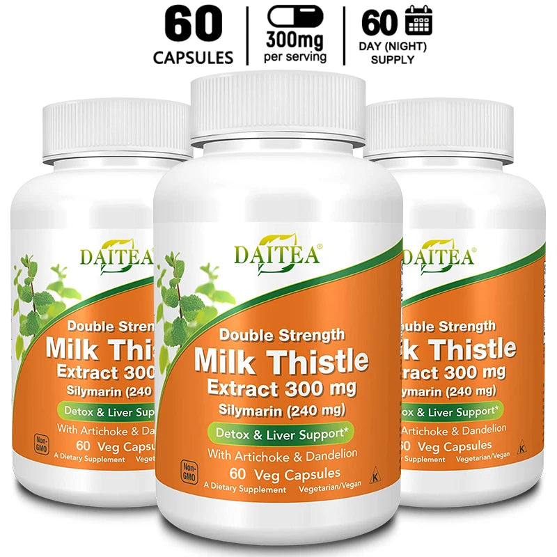 Milk Thistle 300mg Capsules + Dandelion Root | Liver Support Herbal Supplement Qst 60 count-3 bottle