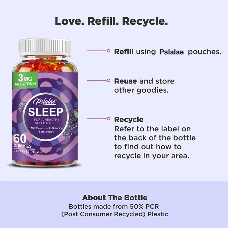 Pslalae Sleep Gummies – Melatonin & L-Theanine | 30/60/100ct Sleep Supplement Gummies Qst