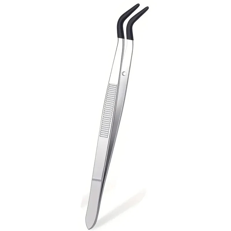 Silicone Tip Tweezers – Non-Marring Flat Bent Tip | 3 Colors Cosmetic Tweezers Qme Black A-15.6cm