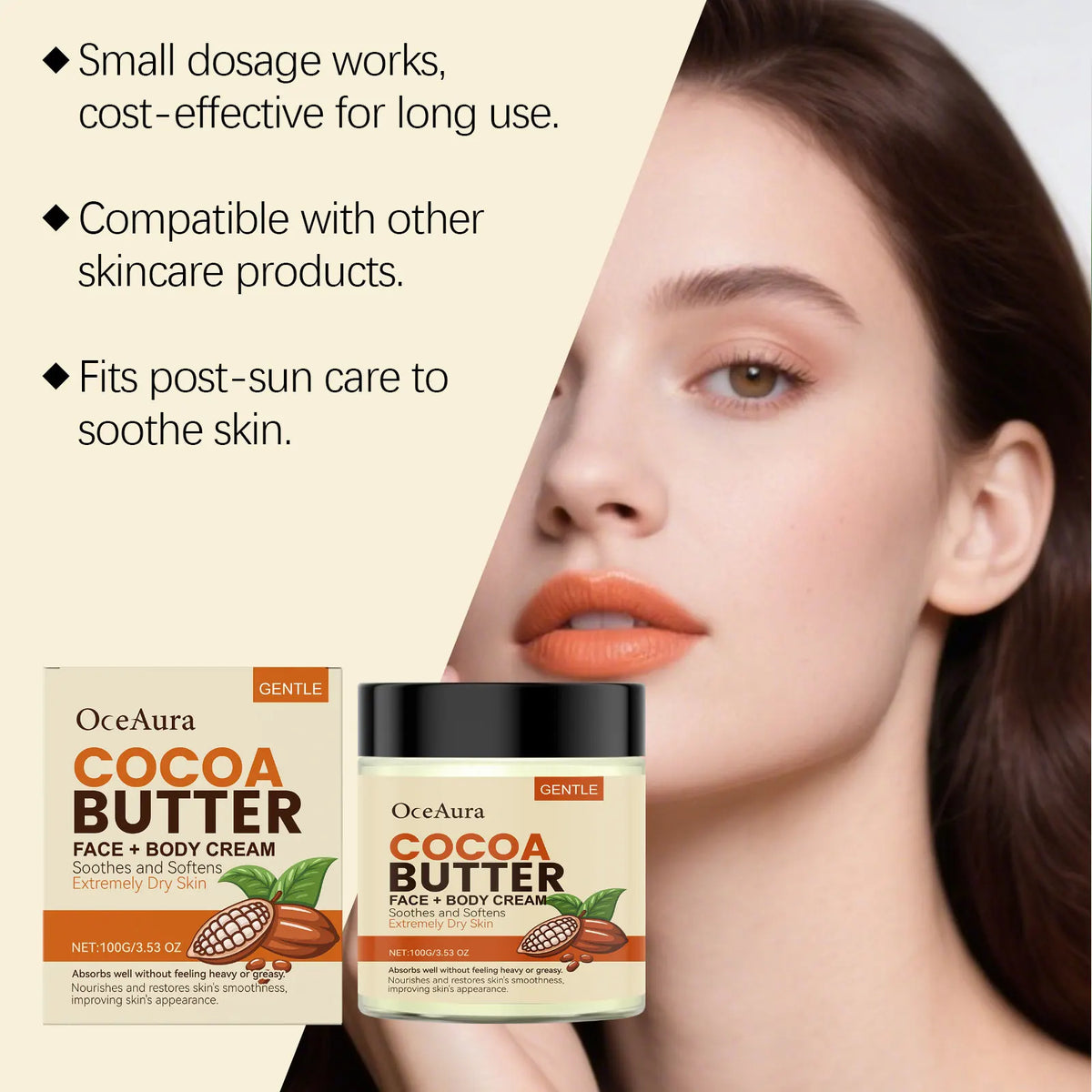 OceAura Cocoa Butter Face & Body Moisturizing Cream 100g Body Moisturizing Cream Qst