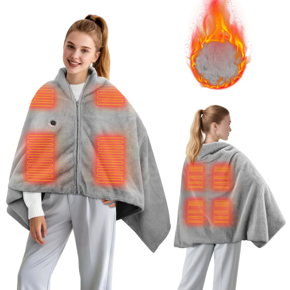 SMARTMAK USB Electric Heated Shawl – 3-Level PTC Warming Blanket Electric Heated Shawl Qst Gray