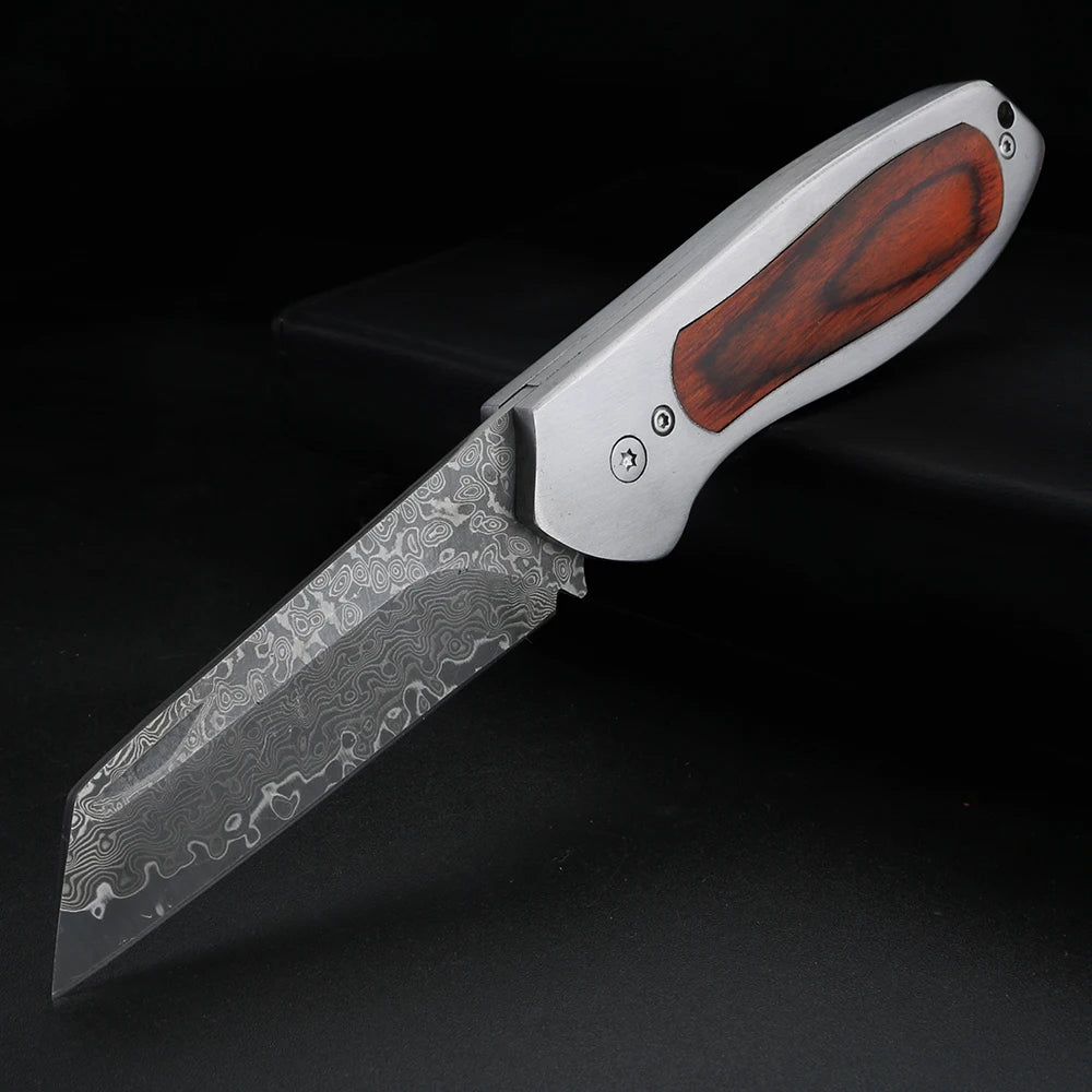 XUAN FENG Damascus Folding Pocket Knife – Wooden Handle X61 Folding Pocket Knife Qst 1 pcs