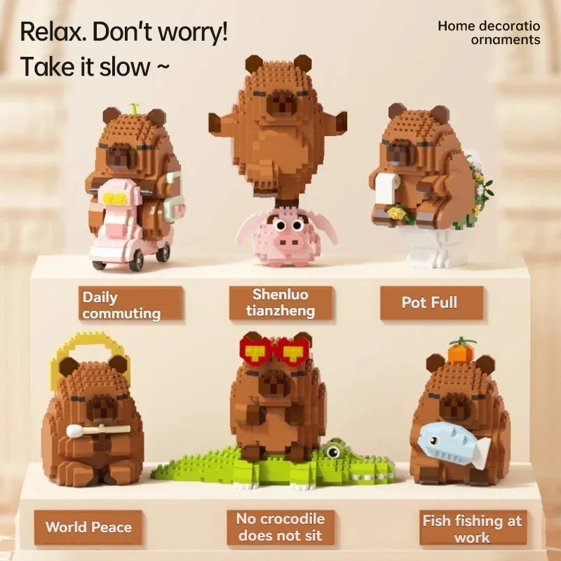 Capybara Micro Building Blocks DIY Model Set – 6 Colors Building Block Model Kit Qme