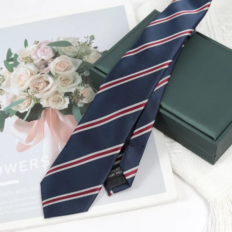 Navy Blue Striped Necktie for Men & Women | Polyester Tie Striped Necktie Qme