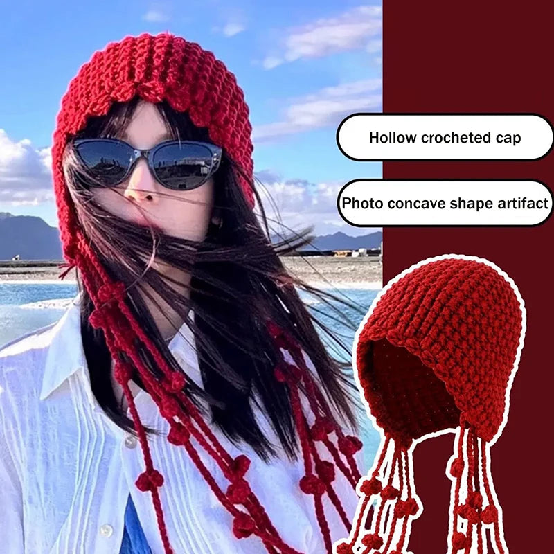 Women's Handmade Knitted Winter Hat – Crochet Ear Warmth Cap Knitted Winter Hat Qst