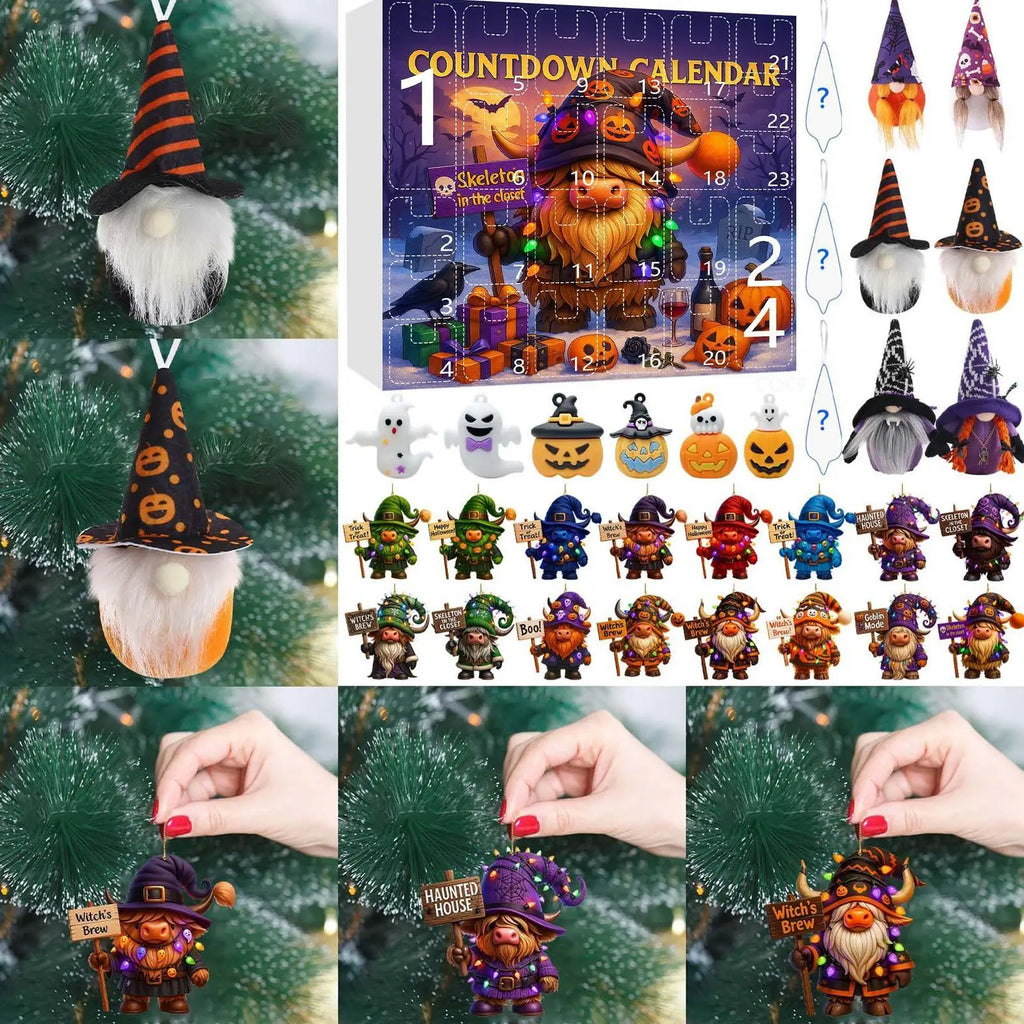 Gnome Halloween 24-Day Countdown Calendar Ornament Set Halloween Countdown Ornament Qme