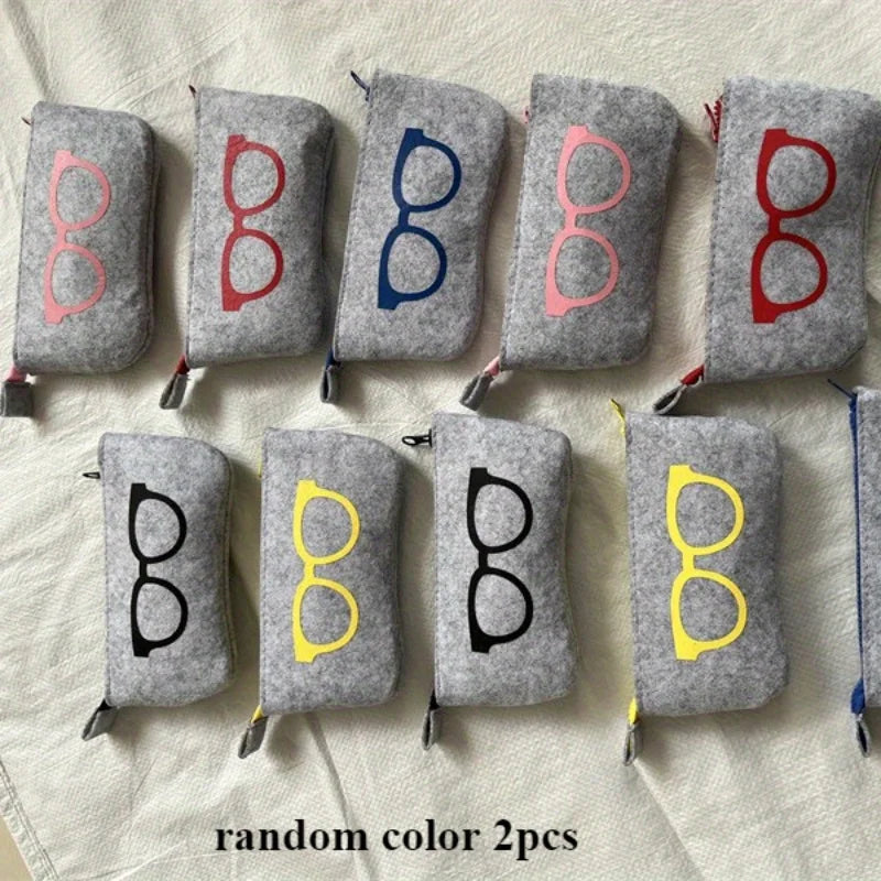 Soft Felt Eyeglasses Pouch | Zippered Sunglasses Storage Bag Eyeglasses Pouch Qme Random color 2pcs