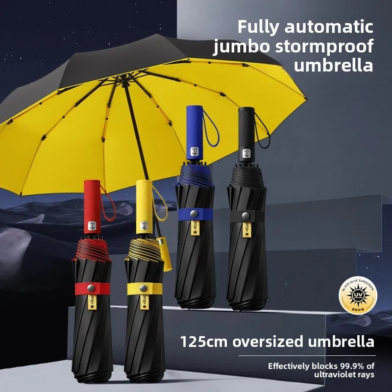 125cm Triple-Fold Double Layer Large Auto Umbrella – Sun & Rain Folding Umbrella Qst