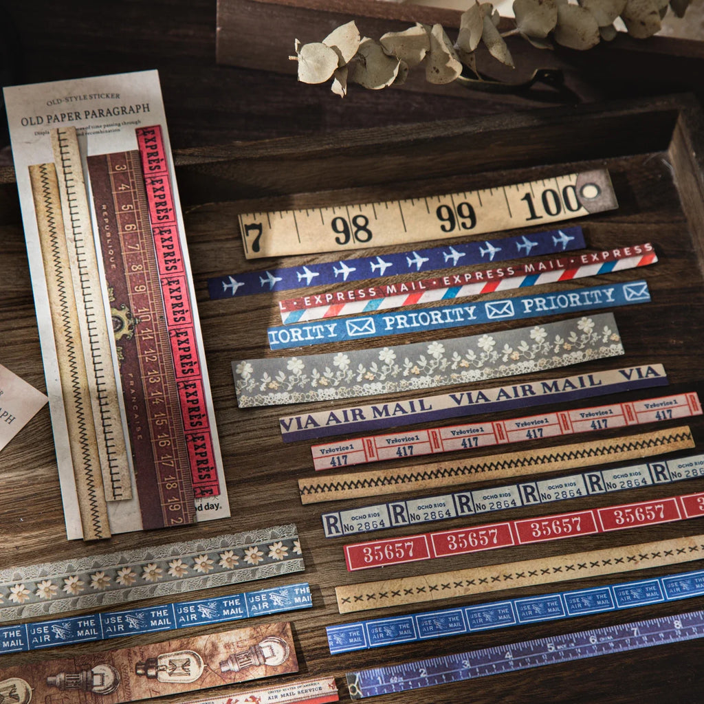 25 Sheets Vintage Long Journal Stickers for DIY Scrapbook Decorative Stickers Qme