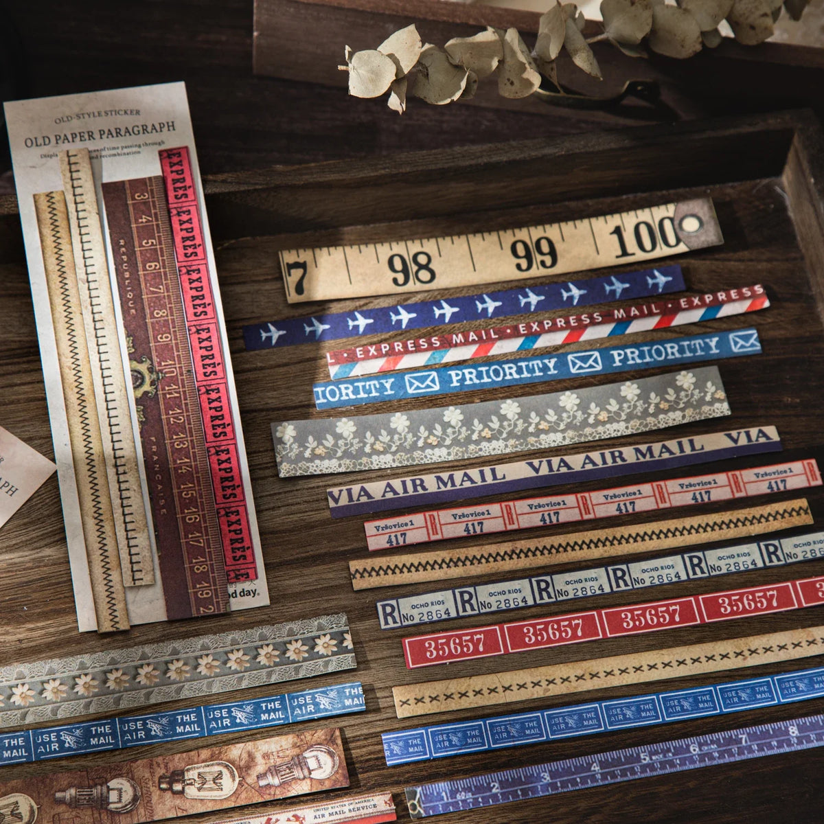25 Sheets Vintage Long Journal Stickers for DIY Scrapbook Decorative Stickers Qme