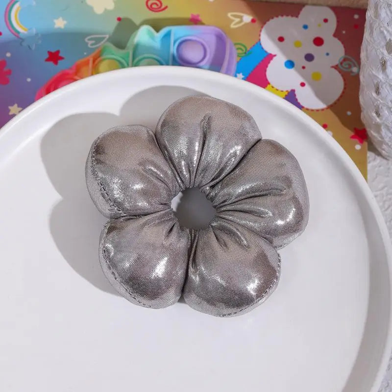 3D Flower Hair Scrunchie – Soft Polyester Hair Tie for Women Hair Scrunchie Qst W