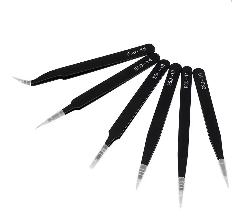 Antistatic Stainless Steel Precision Tweezers Set – 6 Pcs Precision Tweezers Set Qme