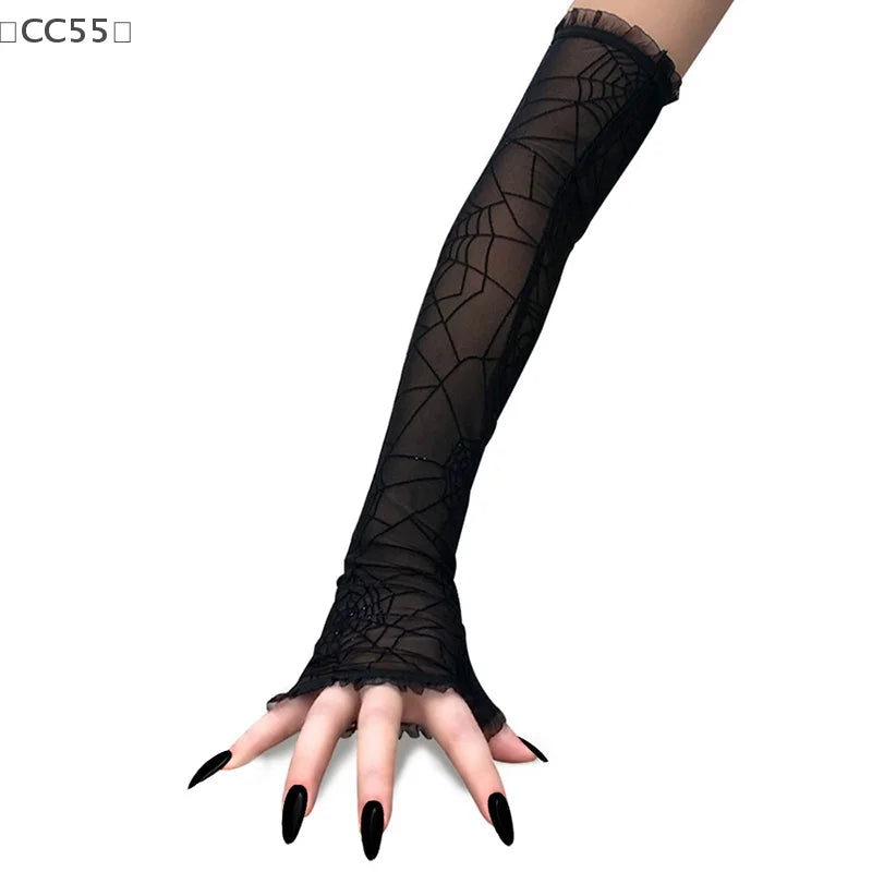 Spider Web Arm Sleeves Gloves – Halloween Cosplay Costume Halloween Costume Gloves Qst