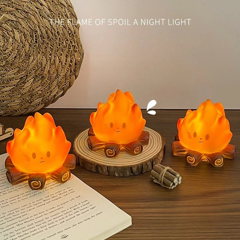 Cartoon Bonfire LED Night Light | Electronic Candle Bedside Lamp LED Night Light Qme