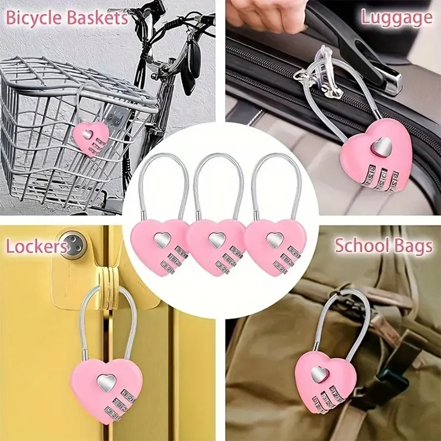 Heart Shaped 3-Digit Combination Lock Steel Wire Rope Padlock Combination Padlock Qme
