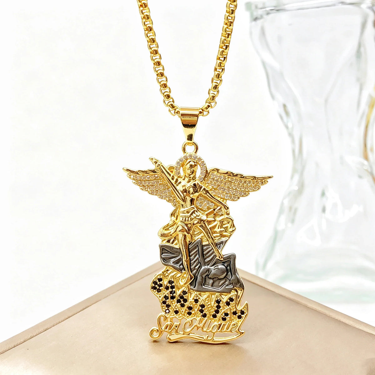 San Miguel Archangel Necklace – Rose Gold Stainless Steel Pendant Necklace Qme 2 45cm