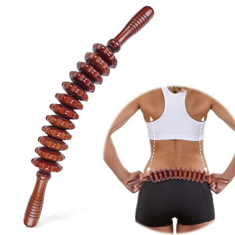 Wood Fascia Grooved Roller Massager – Anti-Slip Handle Fascia Roller Massager Qme