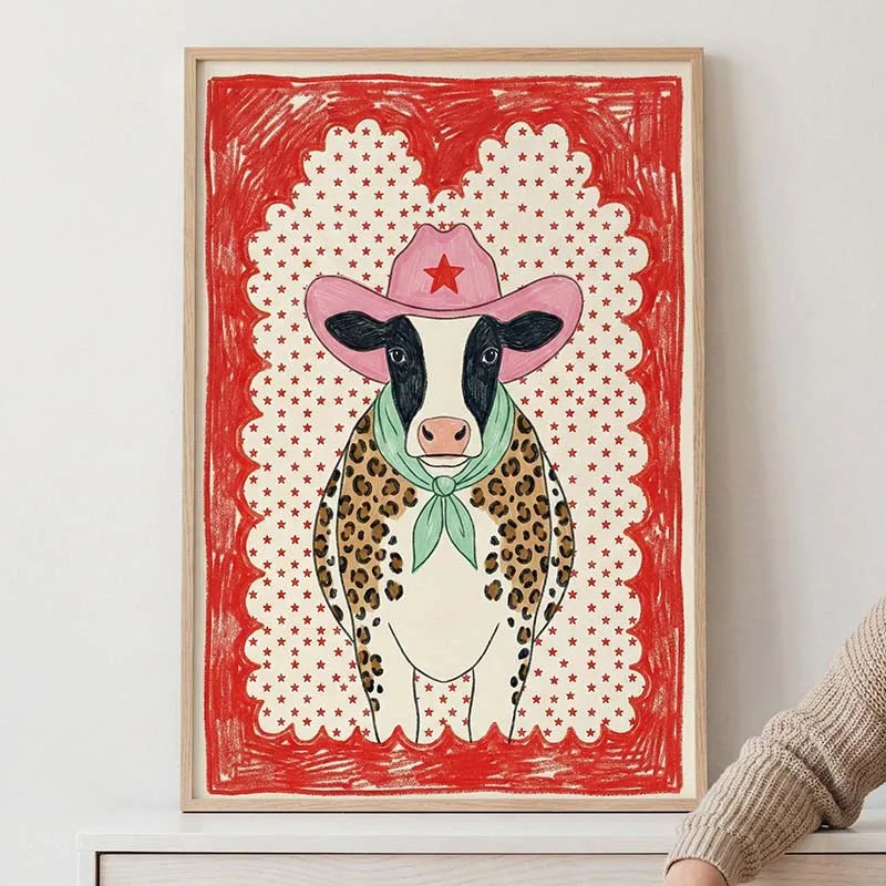 Pink Cowgirl Cow Nursery Canvas Wall Art – Farm Animal Print Nursery Canvas Print Qst