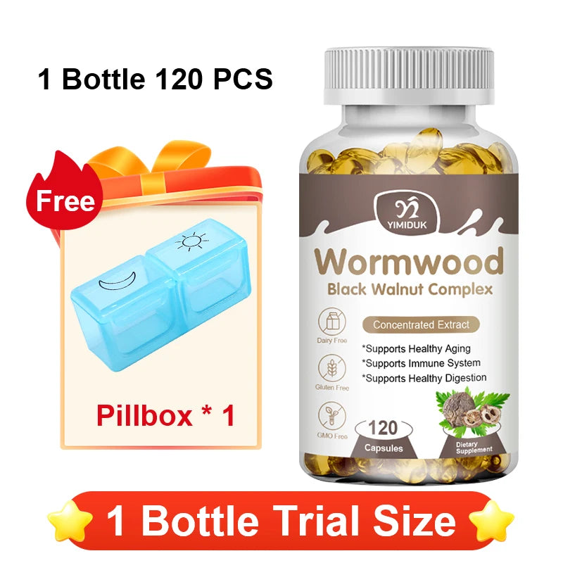 YIMIDUK Wormwood & Black Walnut Capsules 8050mg | Gut Health Herbal Supplement Qst 120pcs - Trial