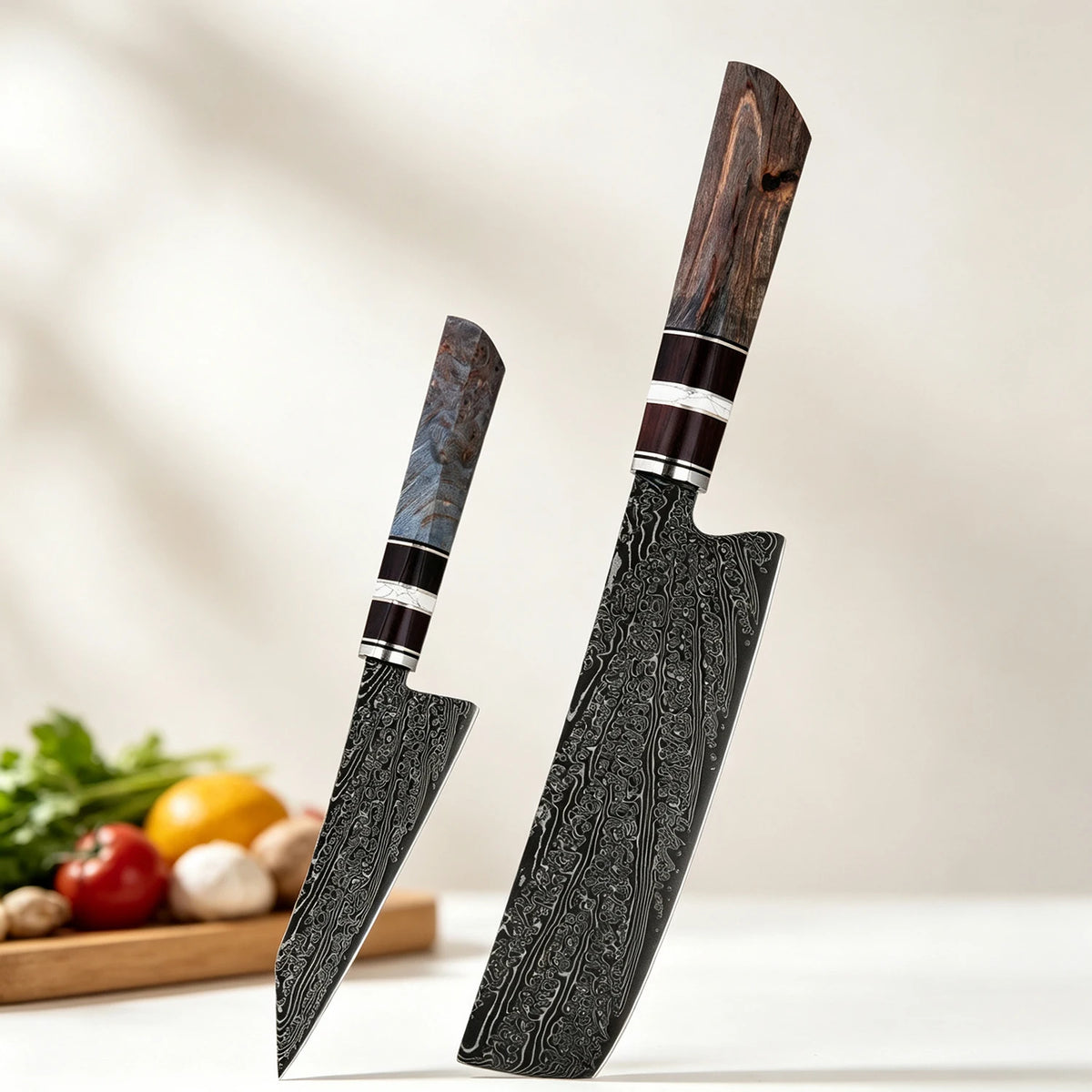 XITUO Damascus Steel Kitchen Knife Set 1–6PCS Wood Handle Kitchen Knife Set Qst 2PCS Knife C