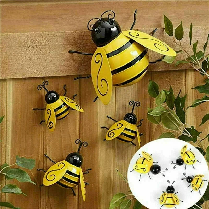 Metal Bumble Bee Garden Wall Ornaments – Set of 4 | Qme Garden Wall Ornament Qme