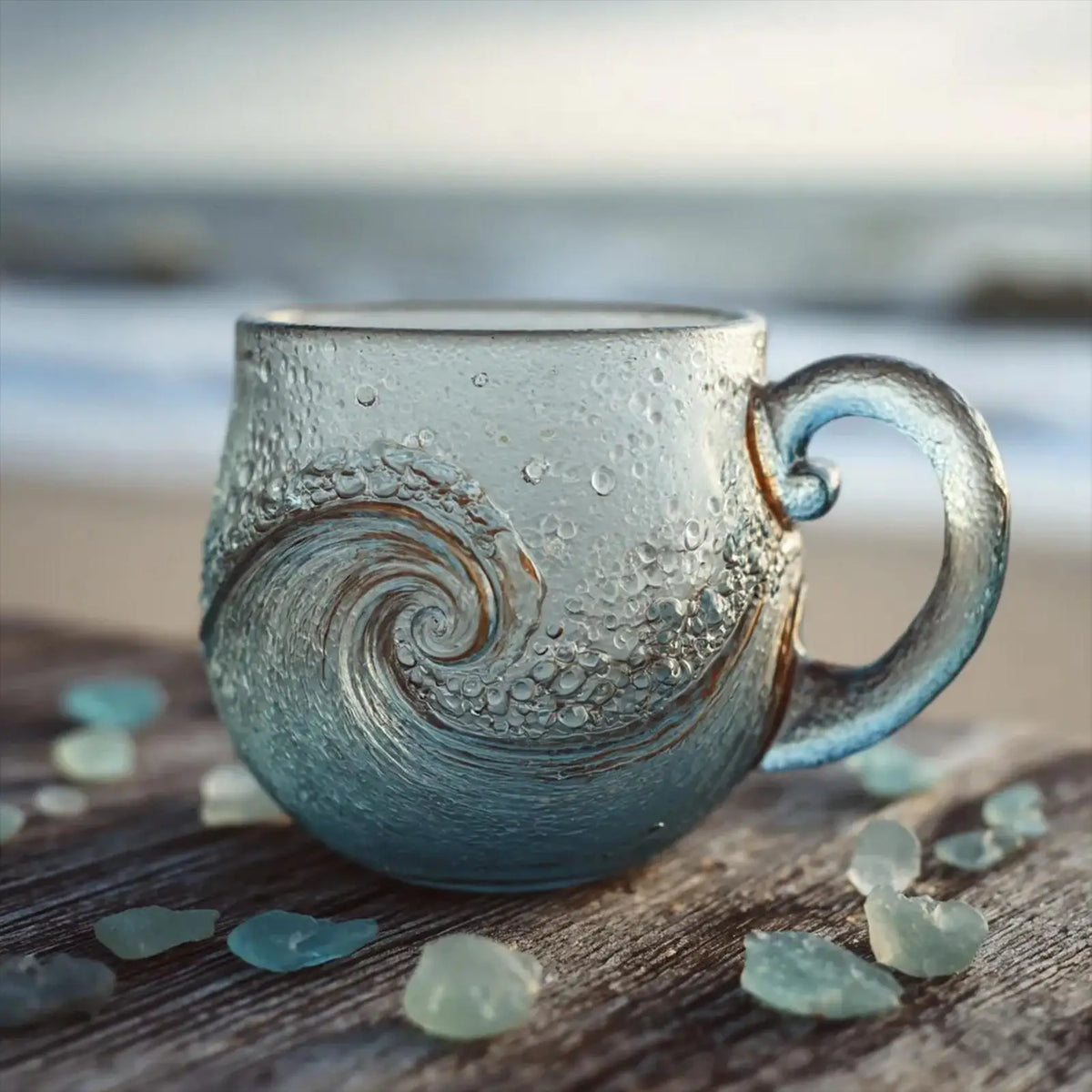 Clear Glass Coffee Mug Wave Design 300ml – Kids & Adults Glass Coffee Mug Qme