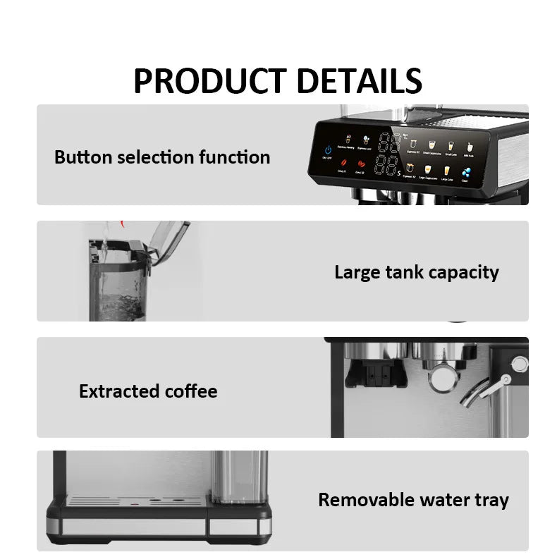 1800W Semi-Auto Espresso Machine with Burr Grinder & Steam Espresso Machine Qst