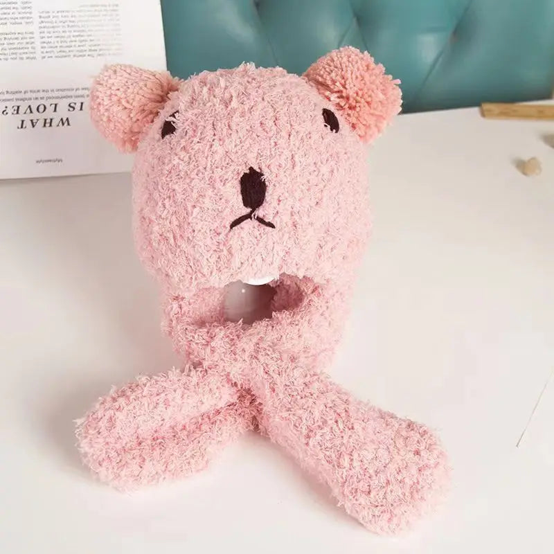 Baby Beanie Knitted Hat with Ear Protection | Kids Winter Cap Kids Knitted Beanie Qme Pink ONE SIZE